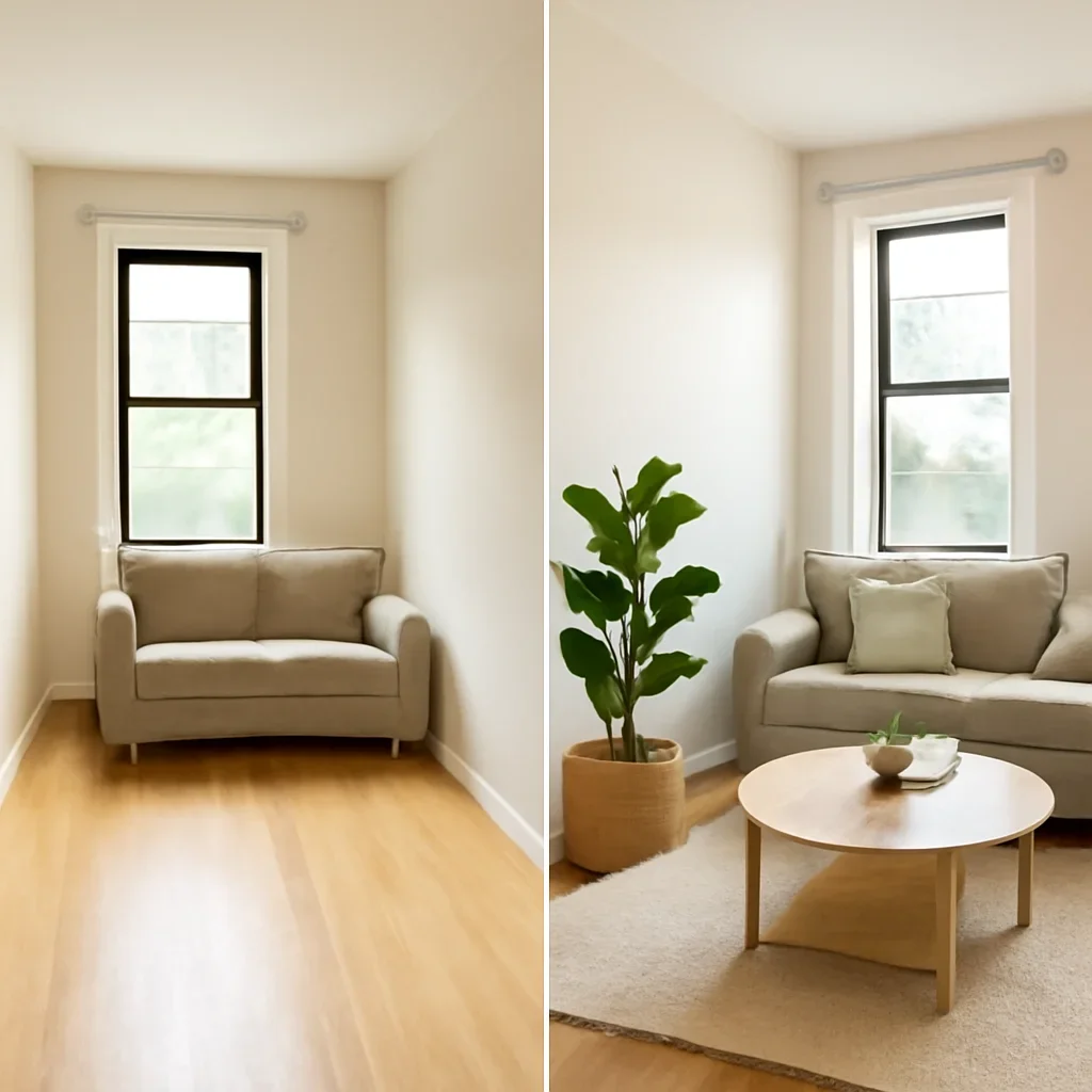 Additional visual for before-and-after small space staging ideas