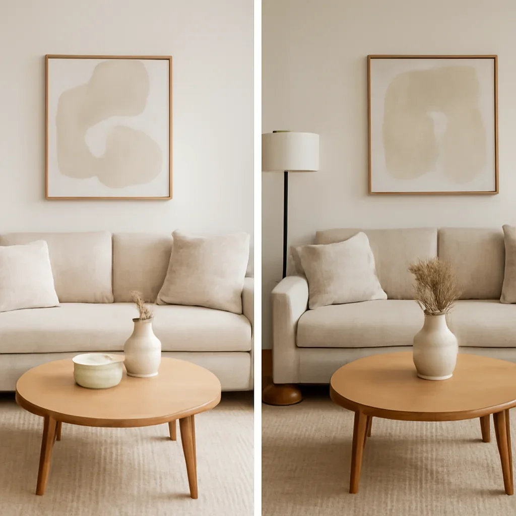 Styled interior detail for virtual staging vs in-person staging